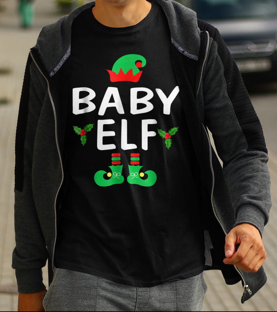 BABY ELF Christmas Green Hat Holly Boots T-Shirt