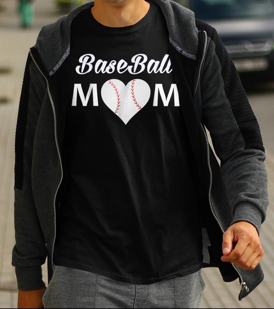 BaseBall Mom Heart With Baseball Stitch T-Shirt