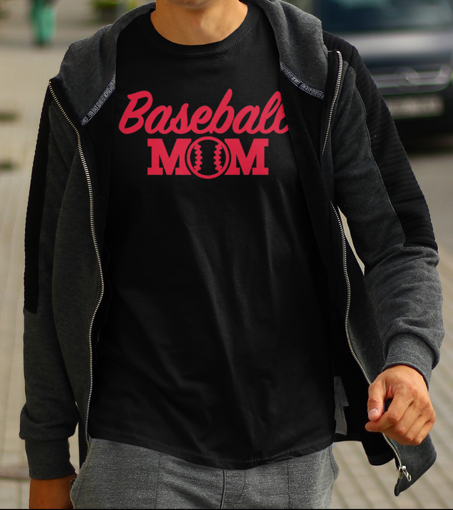 Baseball Mom Fitted Graphic With Red Text And Baseball Stitching T-Shirt