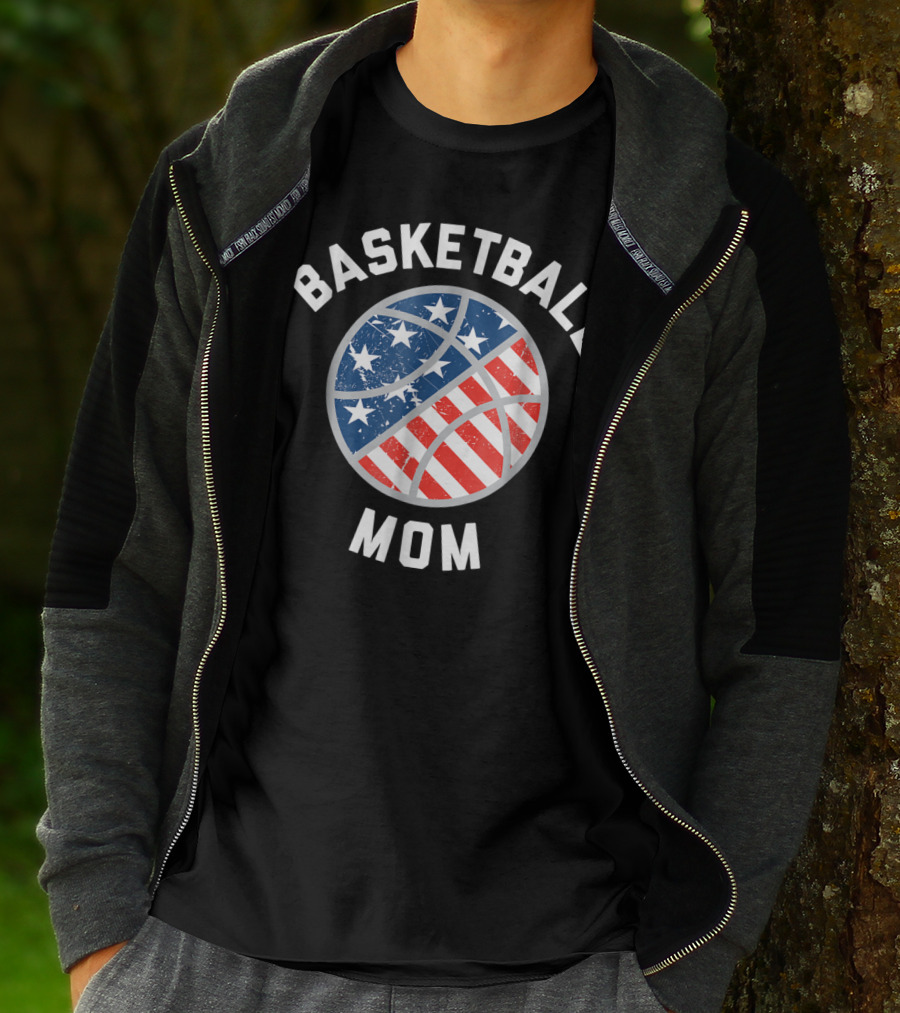 Basketball Mom Patriotic Stars And Stripes Ball Support T-Shirt