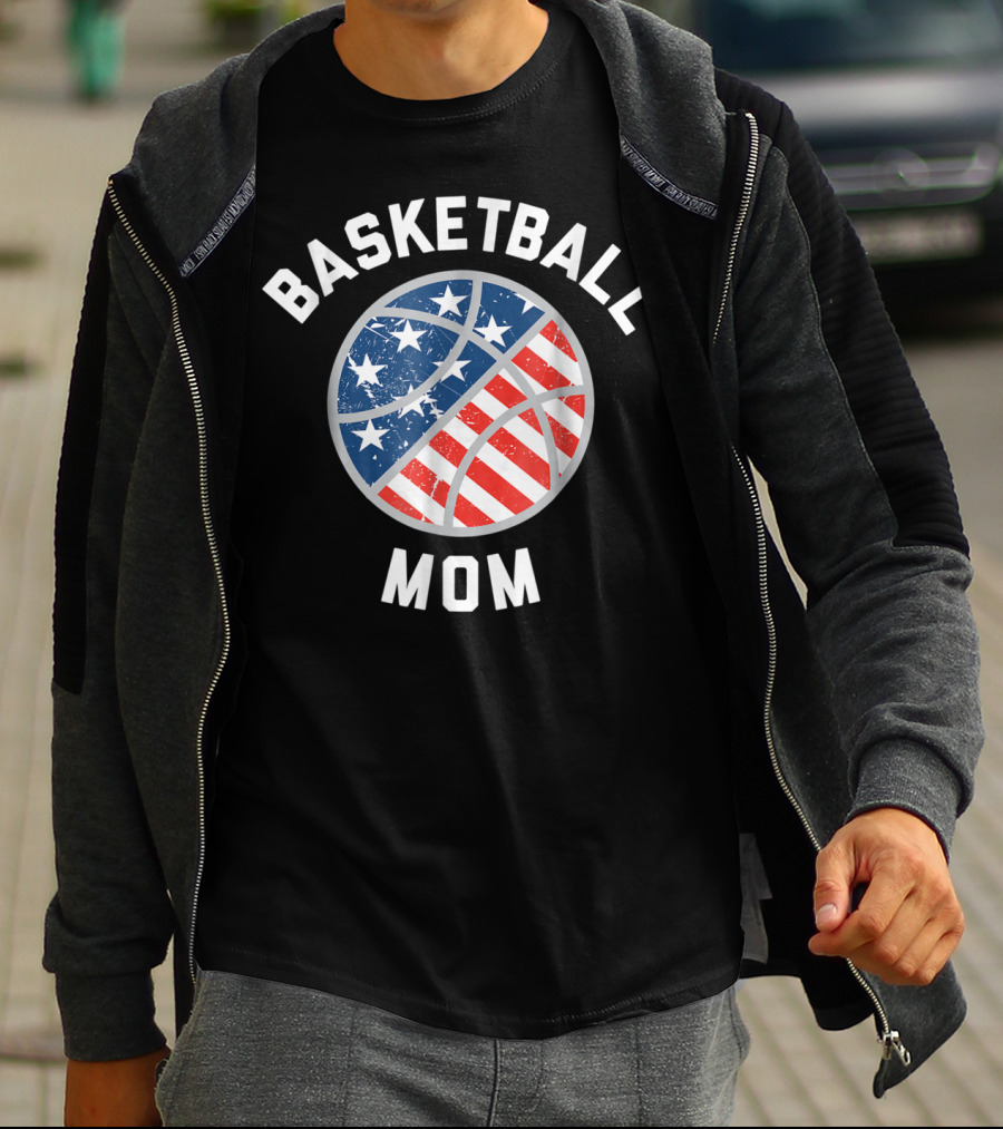 Basketball Mom Patriotic Stars And Stripes Ball Support T-Shirt