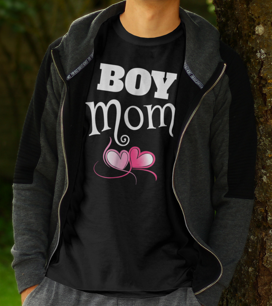 Boy Mom Love My Boys Gender Reveal Party Hearts T-Shirt