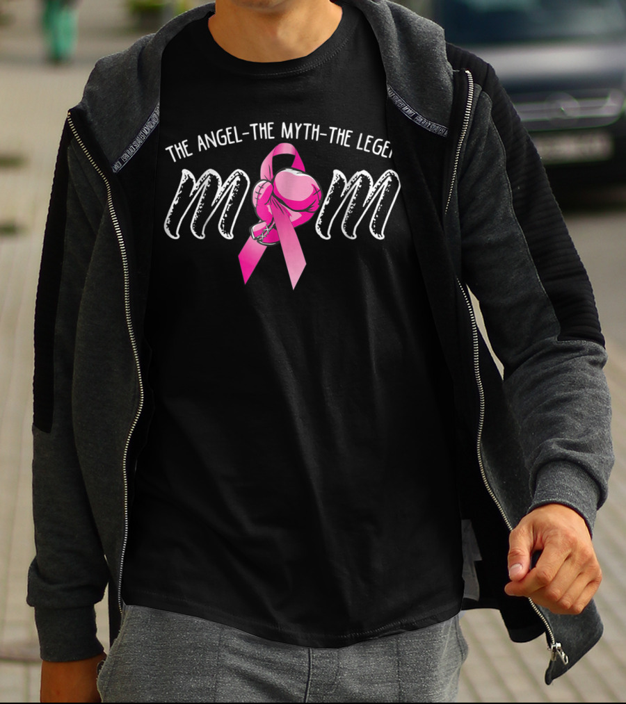 The Angel The Myth The Legend Mom Breast Cancer Pink Ribbon Boxing Gloves T-Shirt