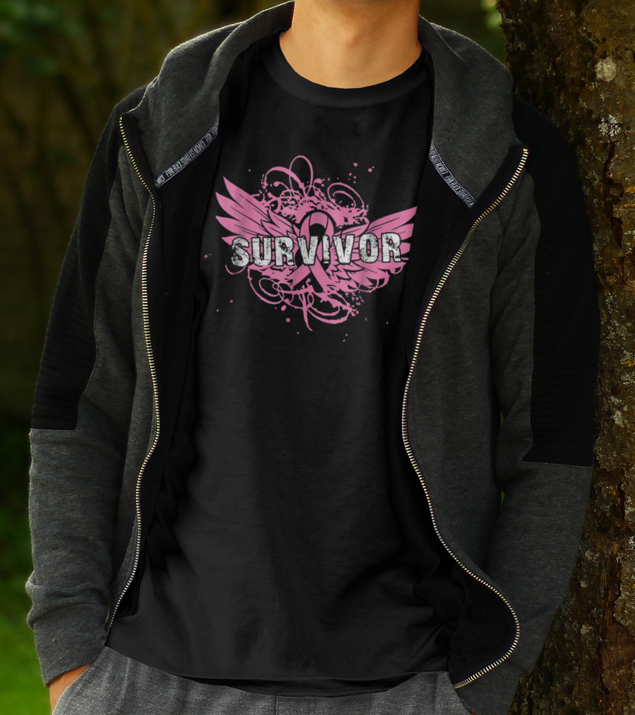 Survivor Pink Ribbon Breast Cancer Mom Wings T-Shirt