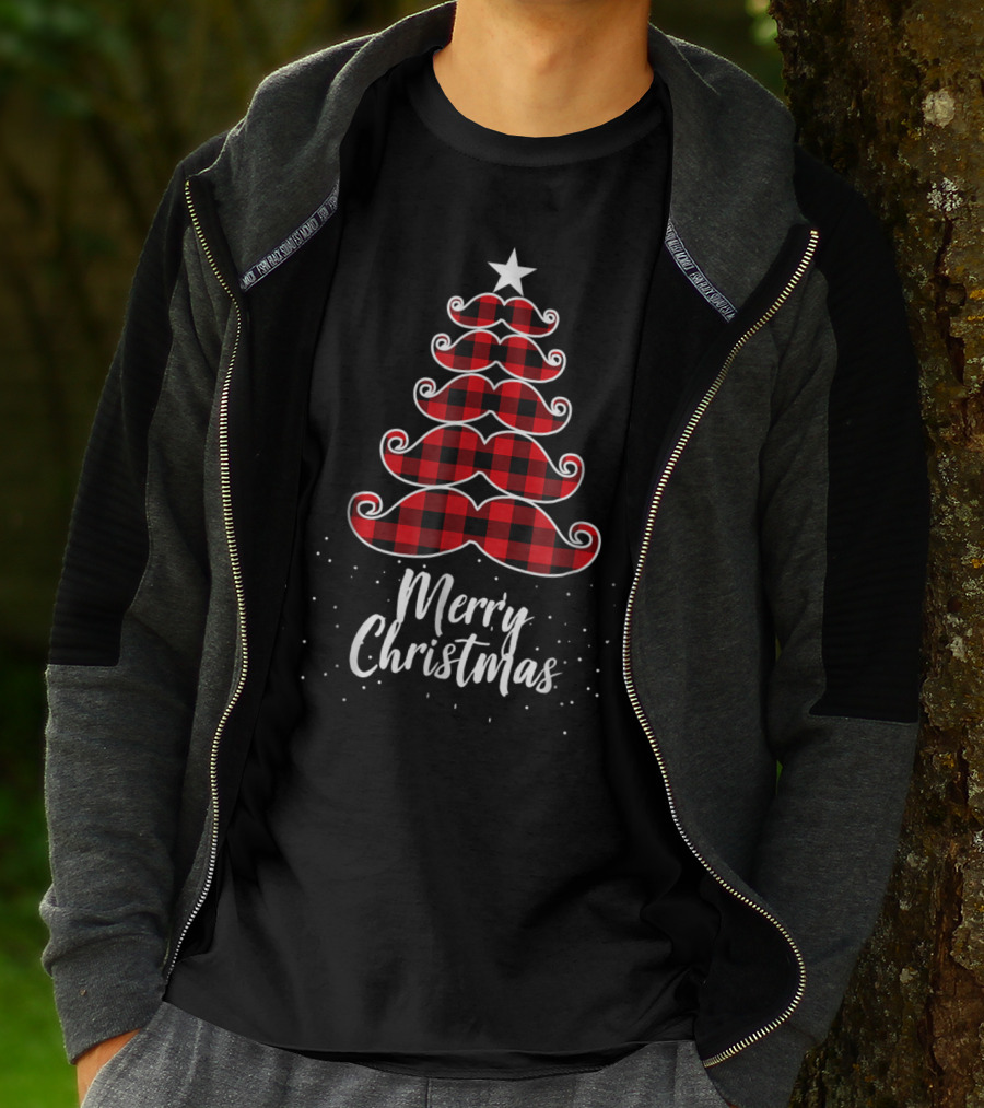 Merry Christmas Buffalo Plaid Moustache Tree Mom Kid61 T-Shirt