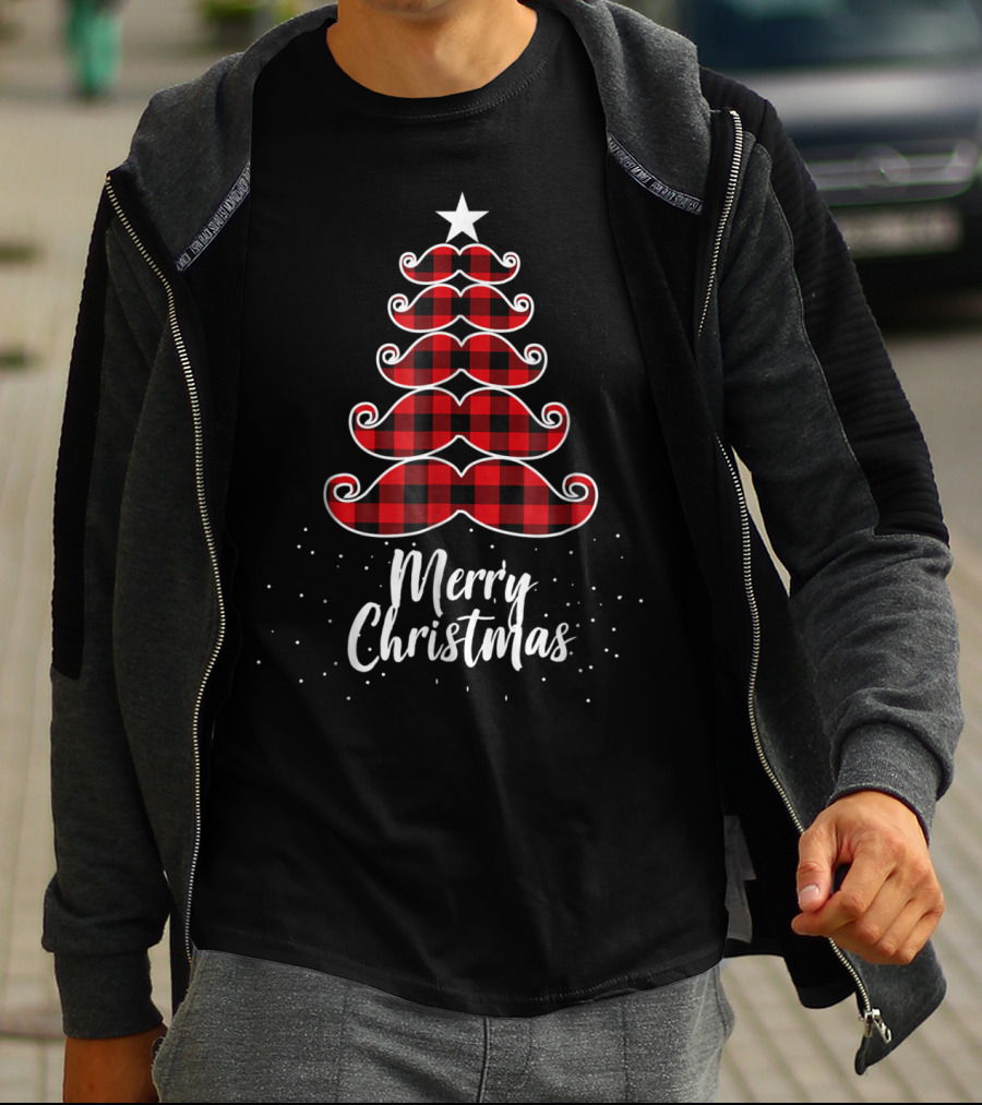 Merry Christmas Buffalo Plaid Moustache Tree Mom Kid61 T-Shirt