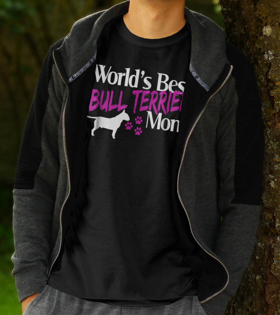 World's Best Bull Terrier Mom With Dog Silhouette And Paw Prints T-Shirt
