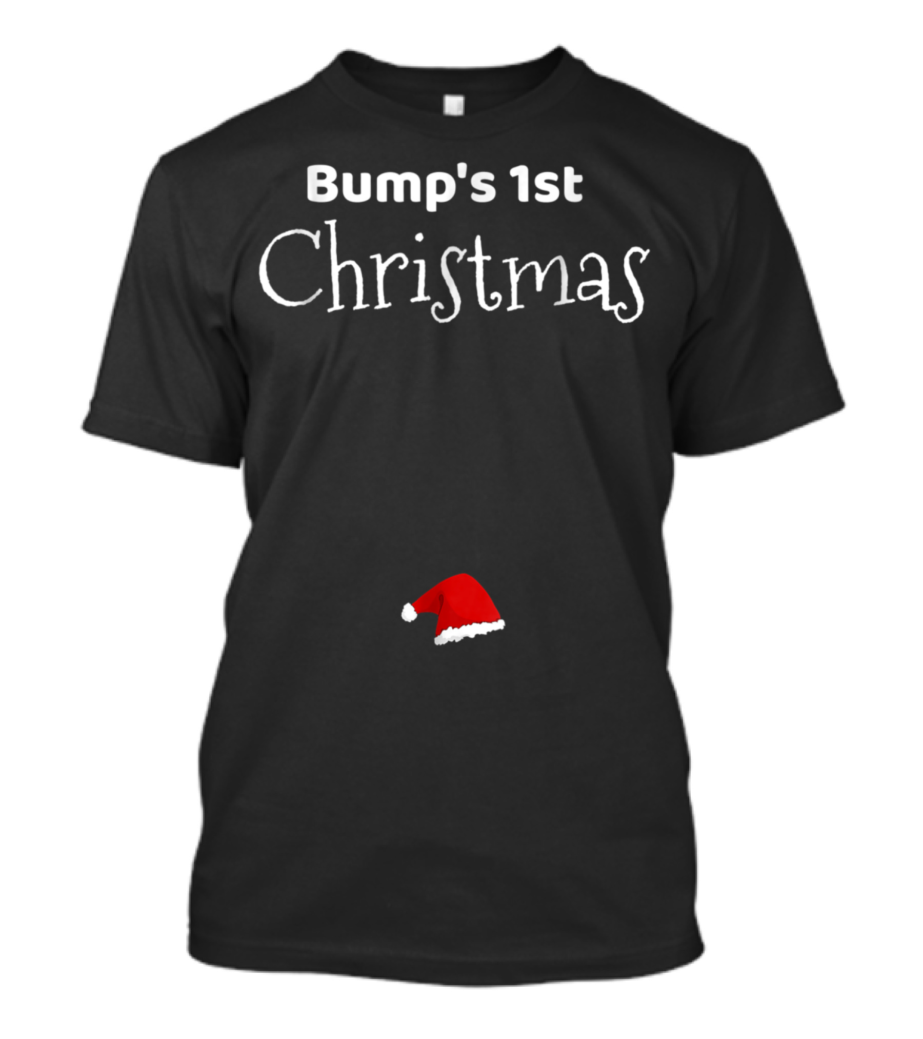 Bump's 1st Christmas Fun Pregnancy Reveal New Mom Holiday Santa Hat T-Shirt