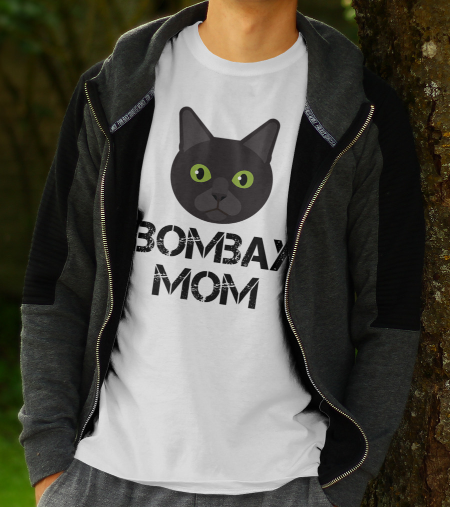 Bombay Mom Cat Owner Black Cat Face T-Shirt