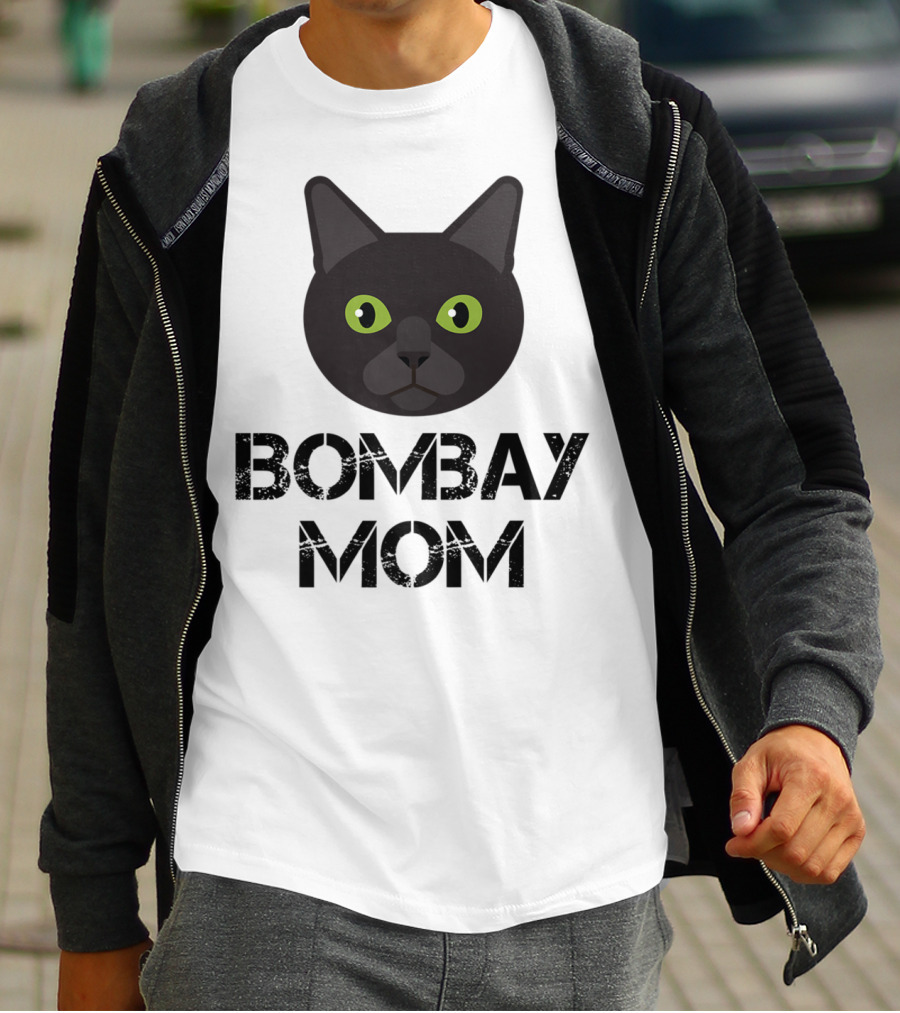 Bombay Mom Cat Owner Black Cat Face T-Shirt