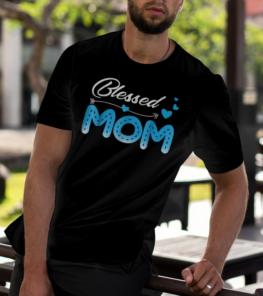 Blessed Mom Arrow Heart Blue Stitch T-Shirt