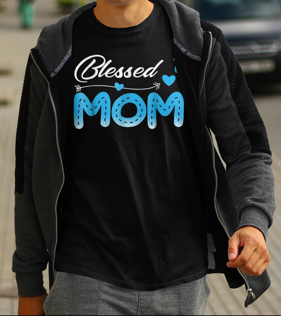 Blessed Mom Arrow Heart Blue Stitch T-Shirt