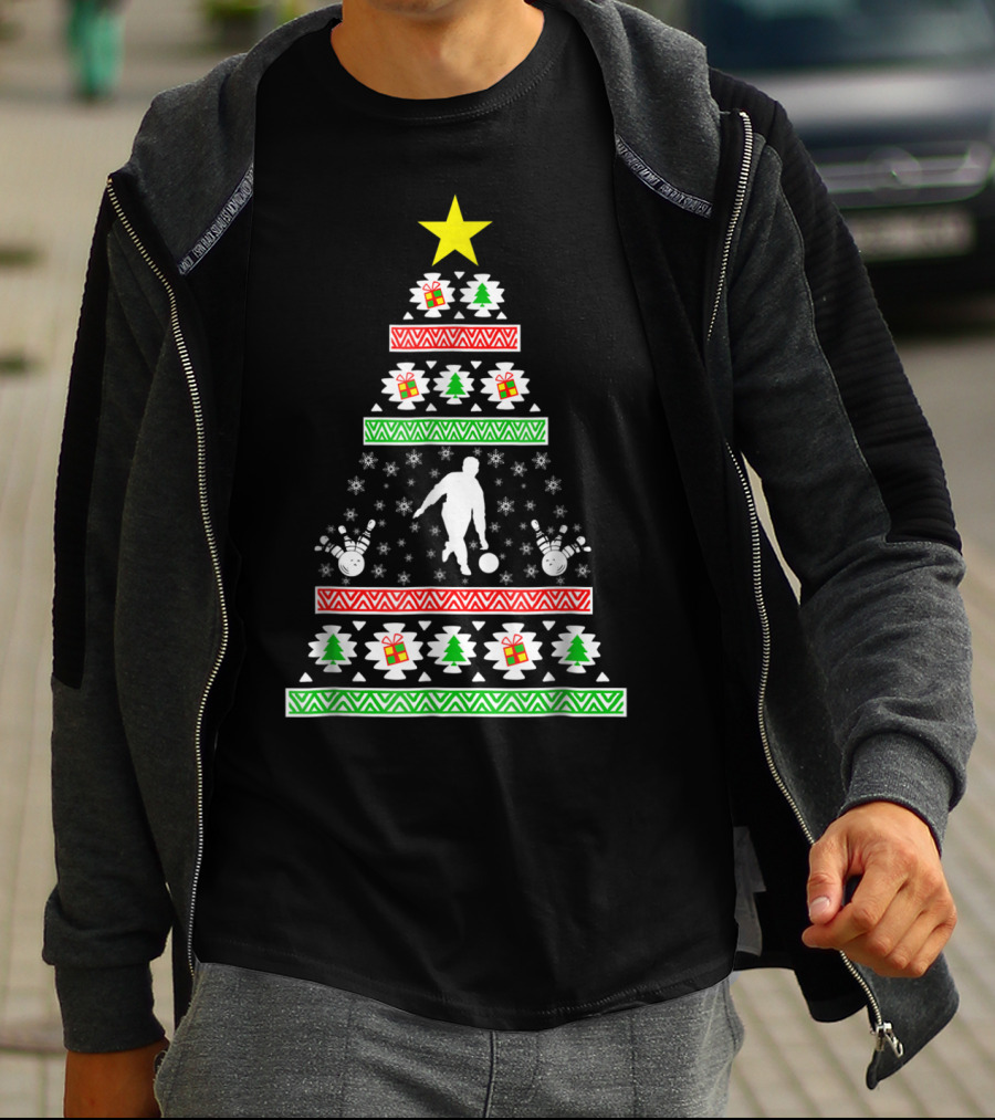 Bowling Ugly Christmas Tree Bowler Mom Dad Holiday T-Shirt