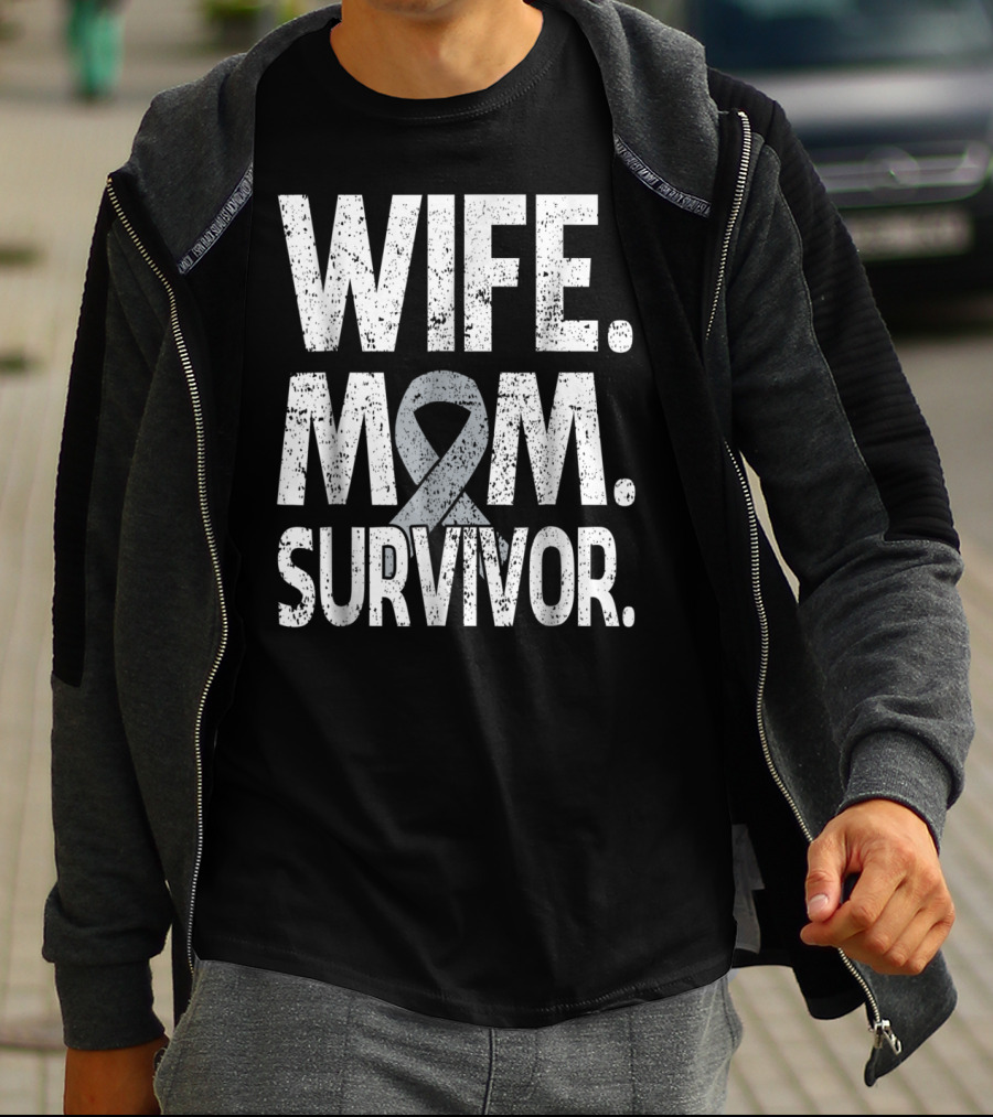Wife Mom Survivor Ribbon Brain Cancer Awareness T-Shirt