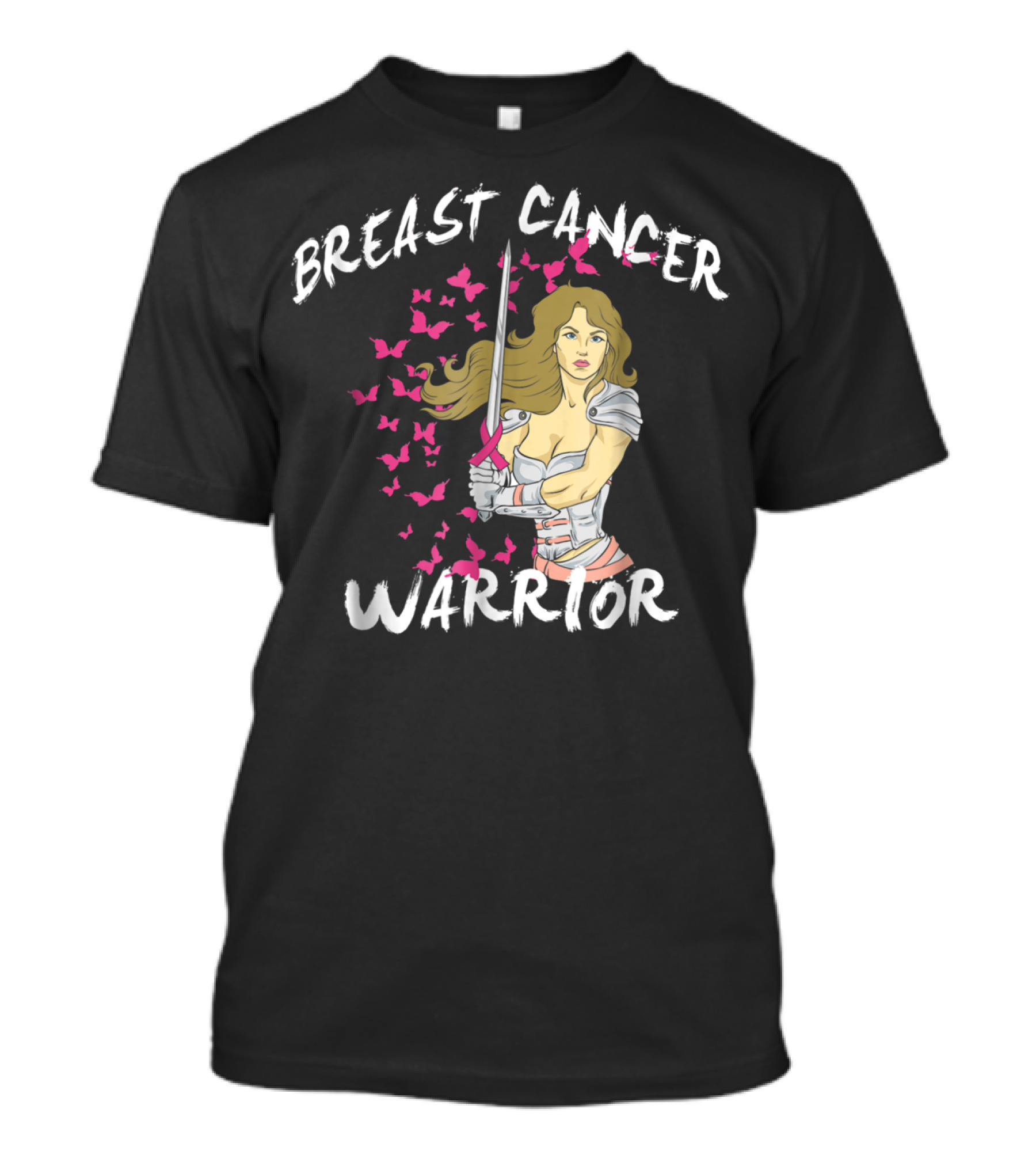 Breast Cancer Warrior Mom Knight With Ribbon Sword And Butterflies T-Shirt