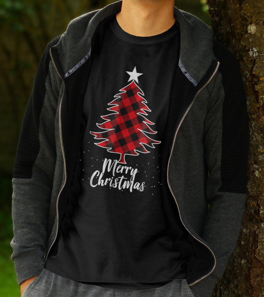 Merry Christmas Buffalo Plaid Tree Daddy And Kids T-Shirt