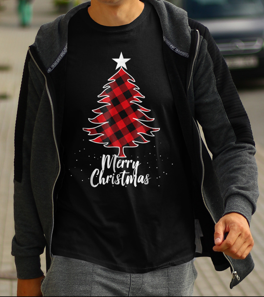 Merry Christmas Buffalo Plaid Tree Daddy And Kids T-Shirt