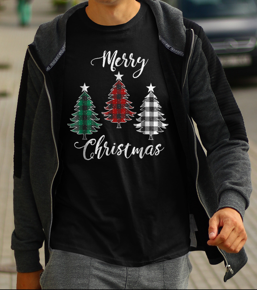 Merry Christmas Buffalo Plaid Trees Dad And Kids T-Shirt