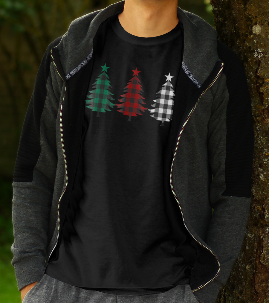 Buffalo Plaid Christmas Trees Dad Kids Green Red White T-Shirt
