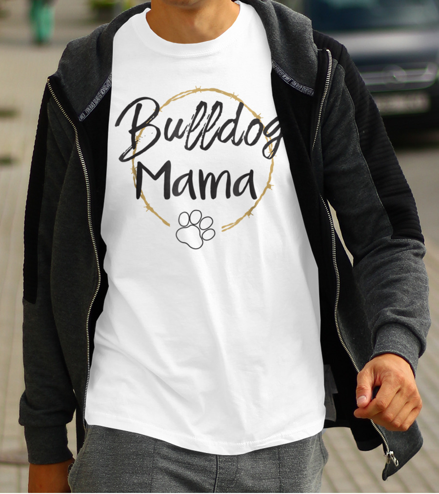 Bulldog Mama Animal Lover For Her88 Paw Print Circle T-Shirt