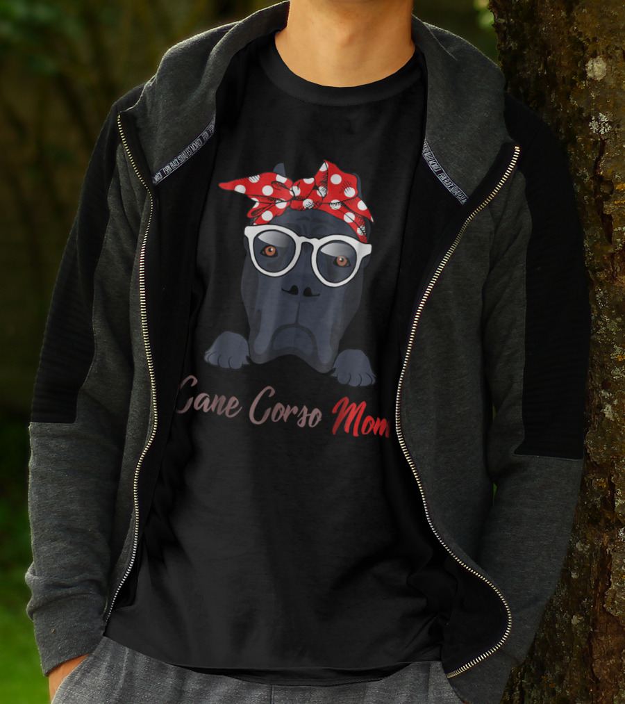 Cane Corso Mom Polka Dot Red Bandana Glasses T-Shirt