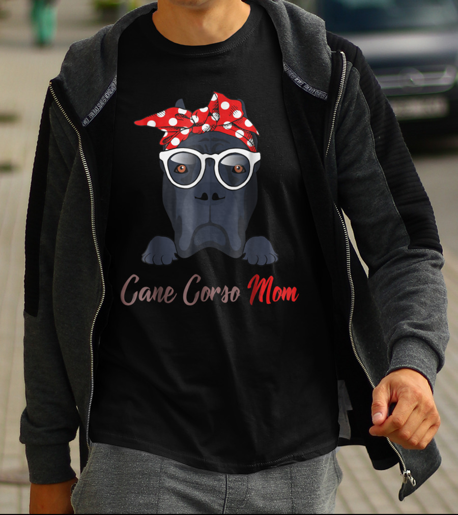 Cane Corso Mom Polka Dot Red Bandana Glasses T-Shirt