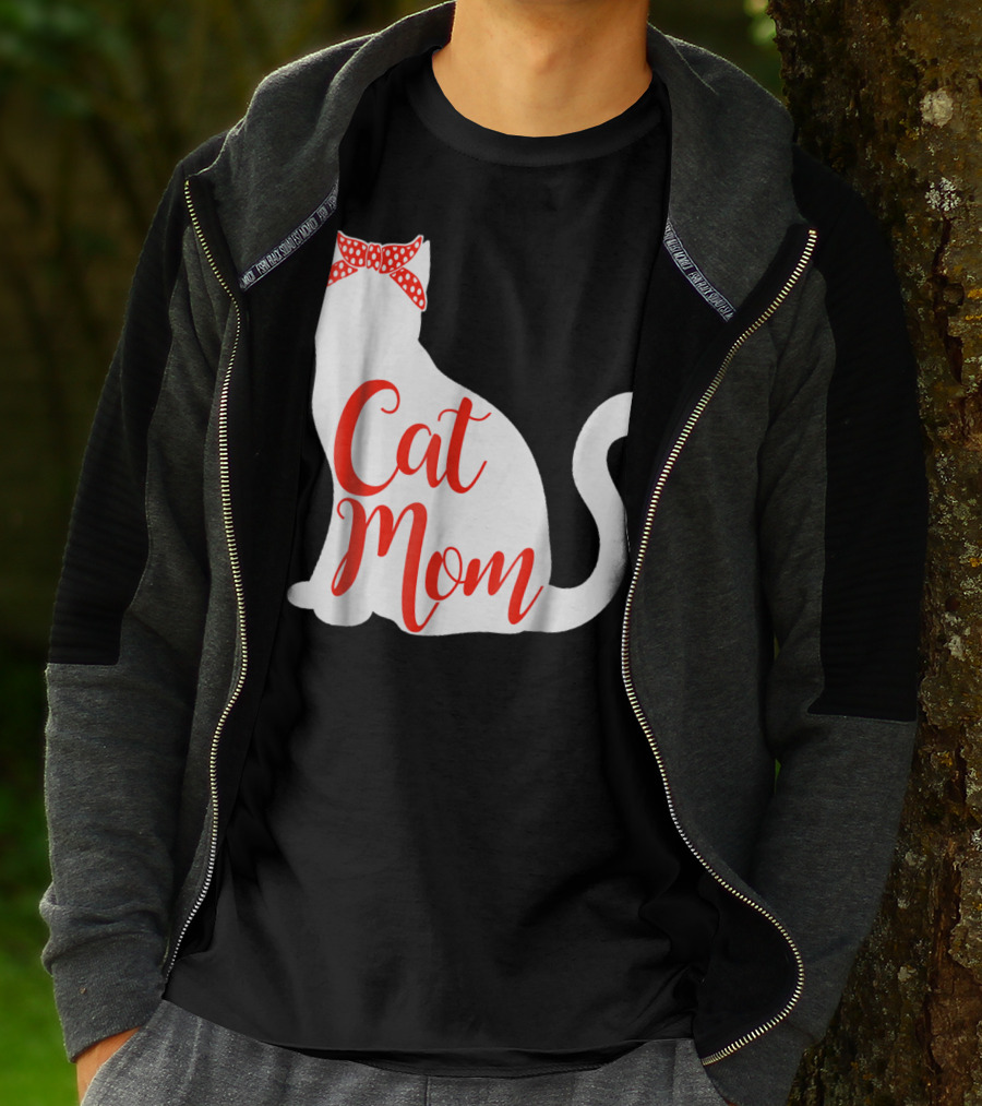 Cat Mom Cute Cat Owner Lover With Red Bow T-Shirt