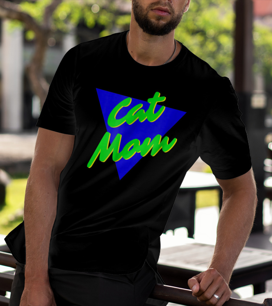Cat Mom 80s Neon Triangle T-Shirt
