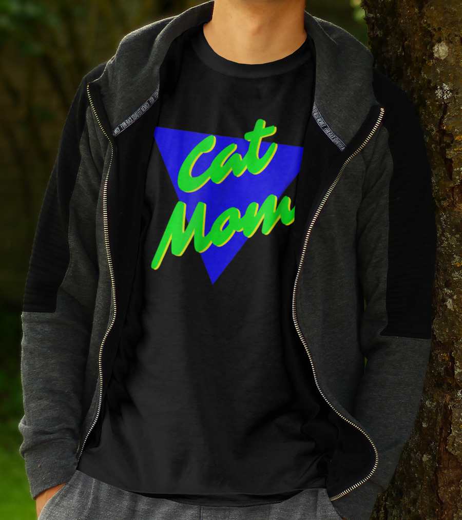 Cat Mom 80s Neon Triangle T-Shirt