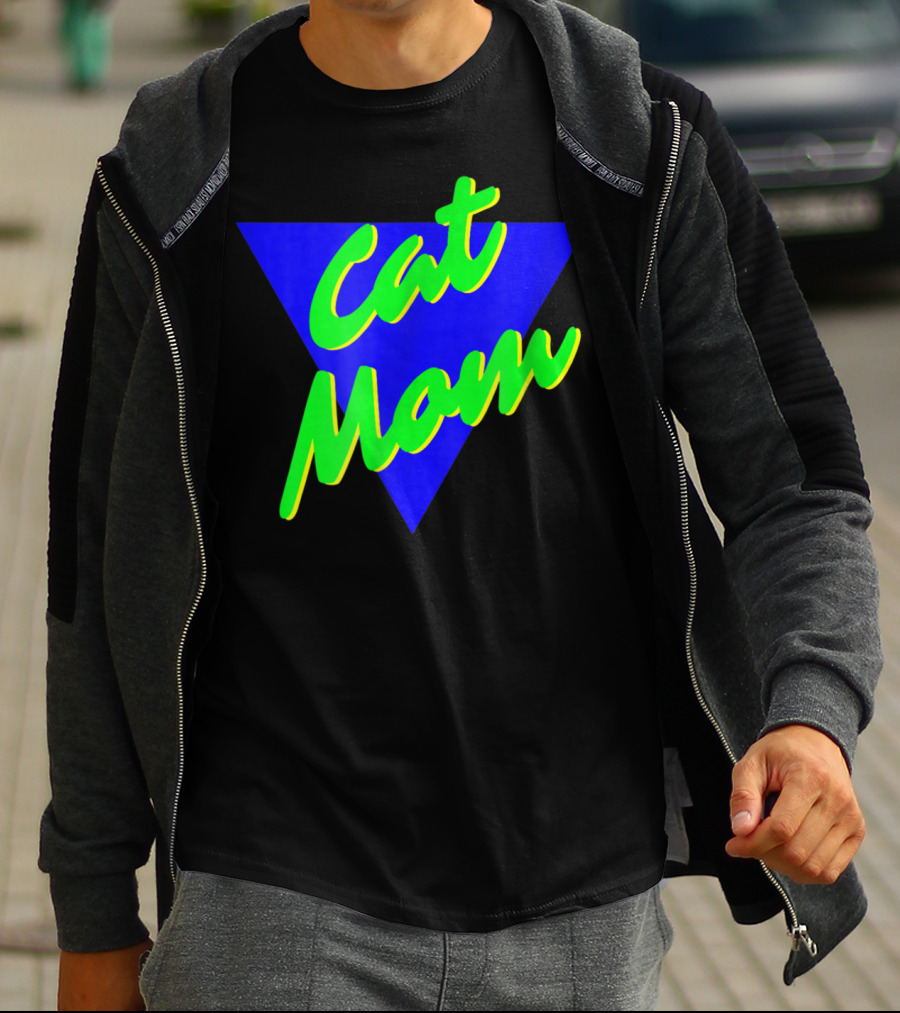 Cat Mom 80s Neon Triangle T-Shirt