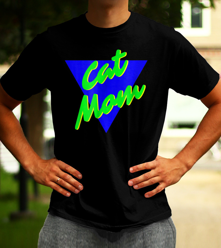 Cat Mom 80s Neon Triangle T-Shirt