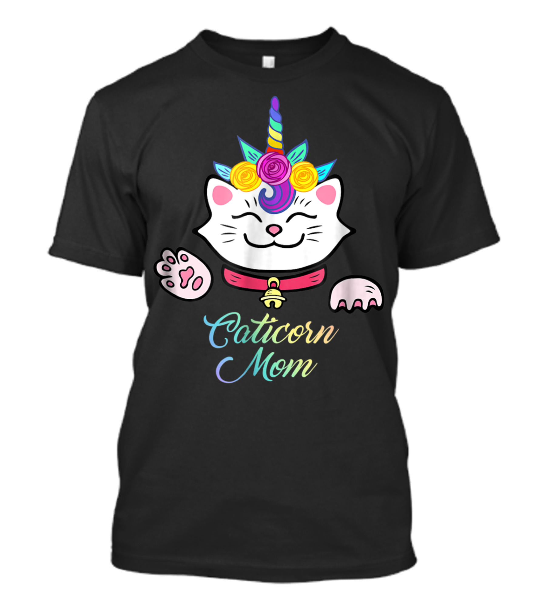 Caticorn Mom Cute Kitten Rainbow Unicorn Cat With Flowers T-Shirt