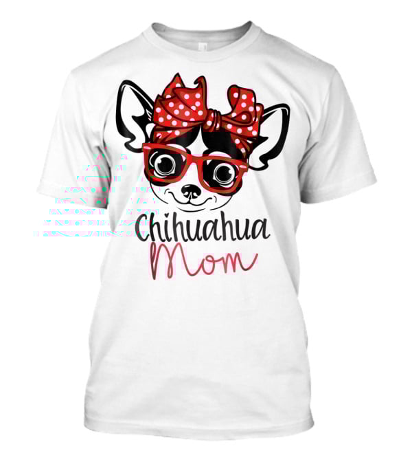 Chihuahua Mom Red Glasses And Polka Dot Bow T-Shirt