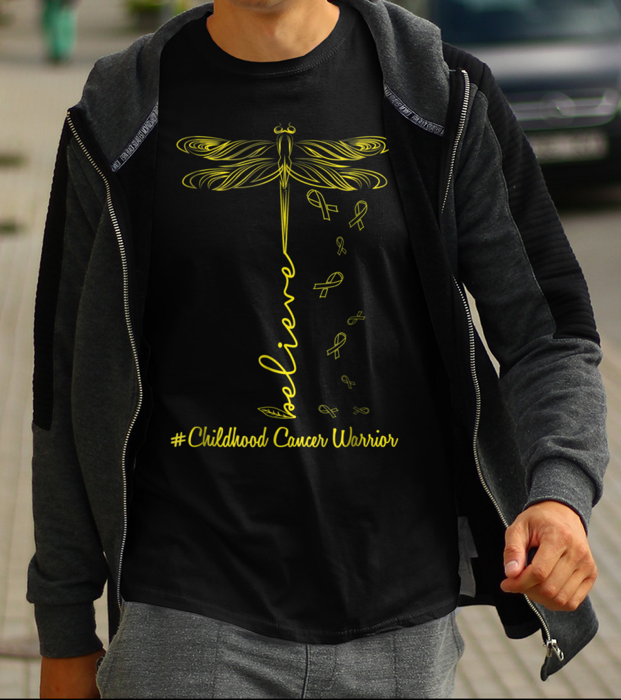 Believe Dragonfly #Childhood Cancer Warrior Kid T-Shirt