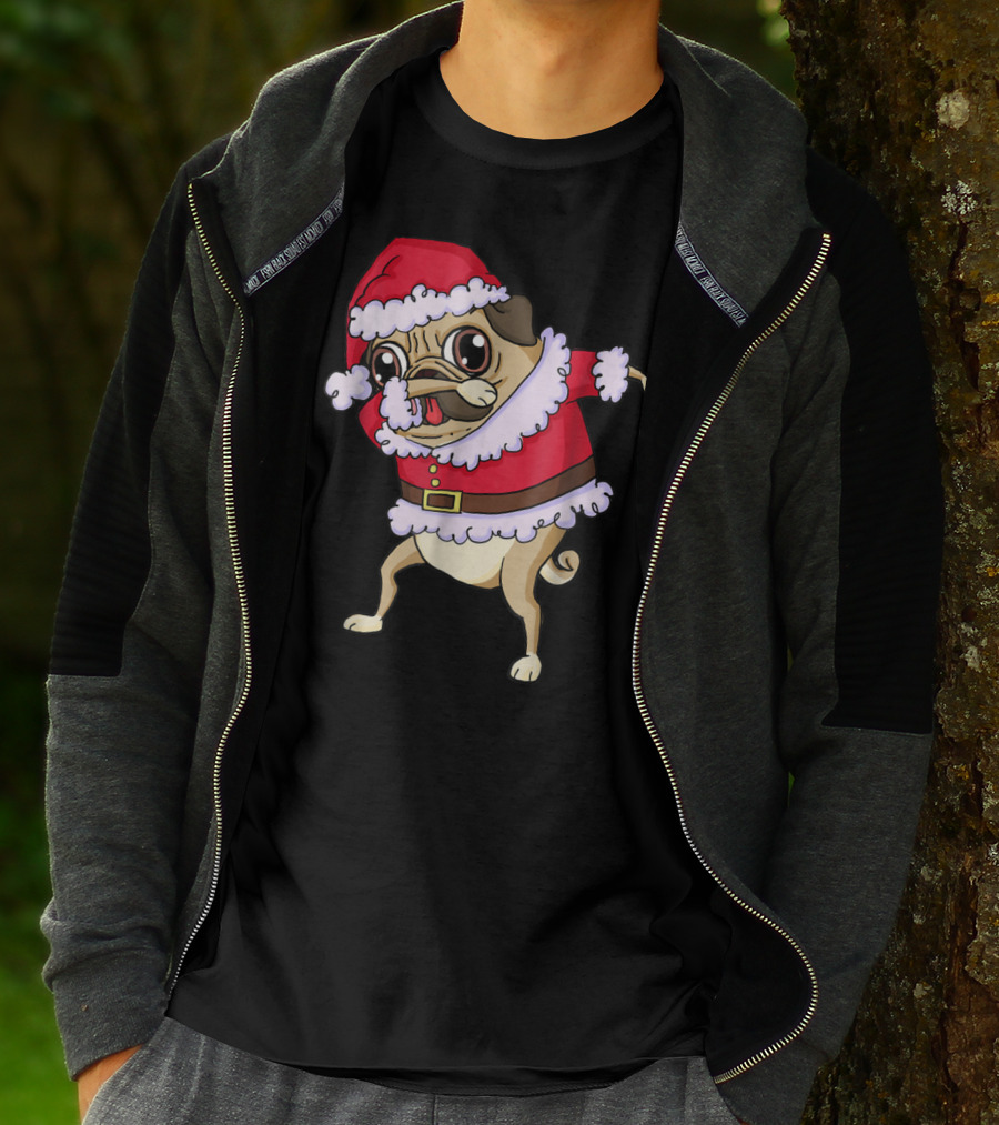 Christmas Pug Dabbing In Santa T-Shirt