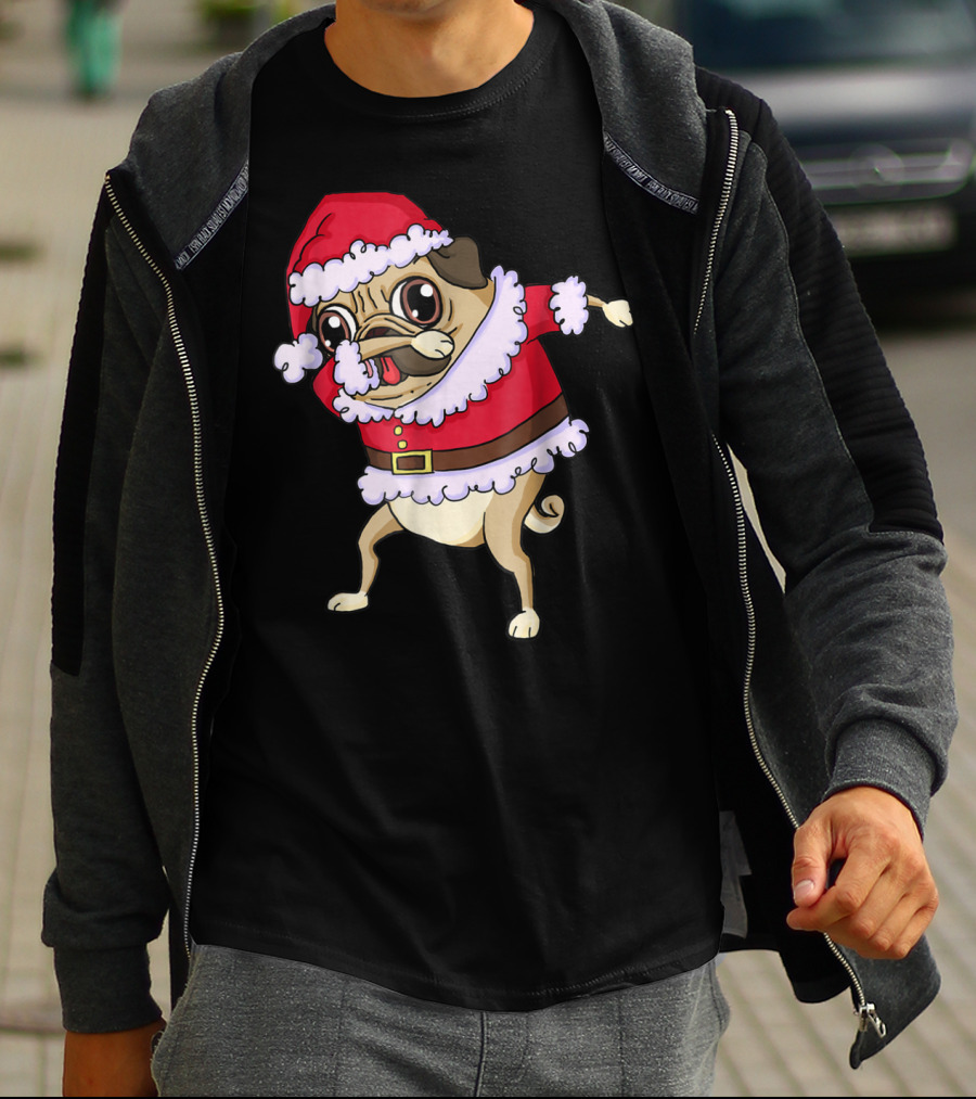 Christmas Pug Dabbing In Santa T-Shirt