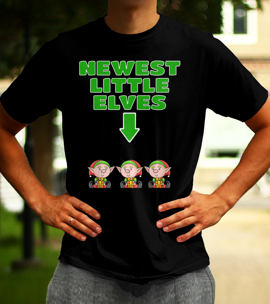 Newest Little Elves Christmas Elf Expecting Triplets Mom To Be Pregnant T-Shirt