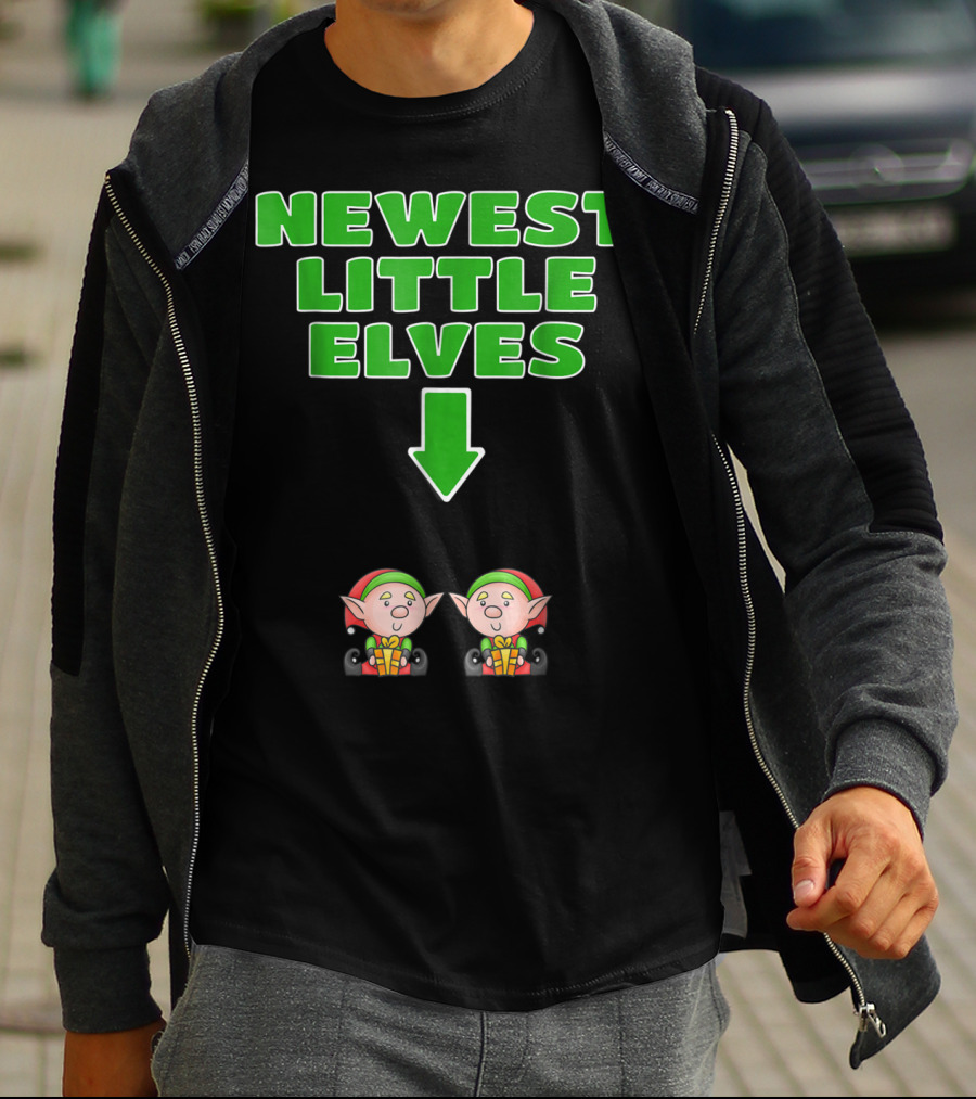 Newest Little Elves Christmas Elf Expecting Twins Mom To Be Pregnant T-Shirt