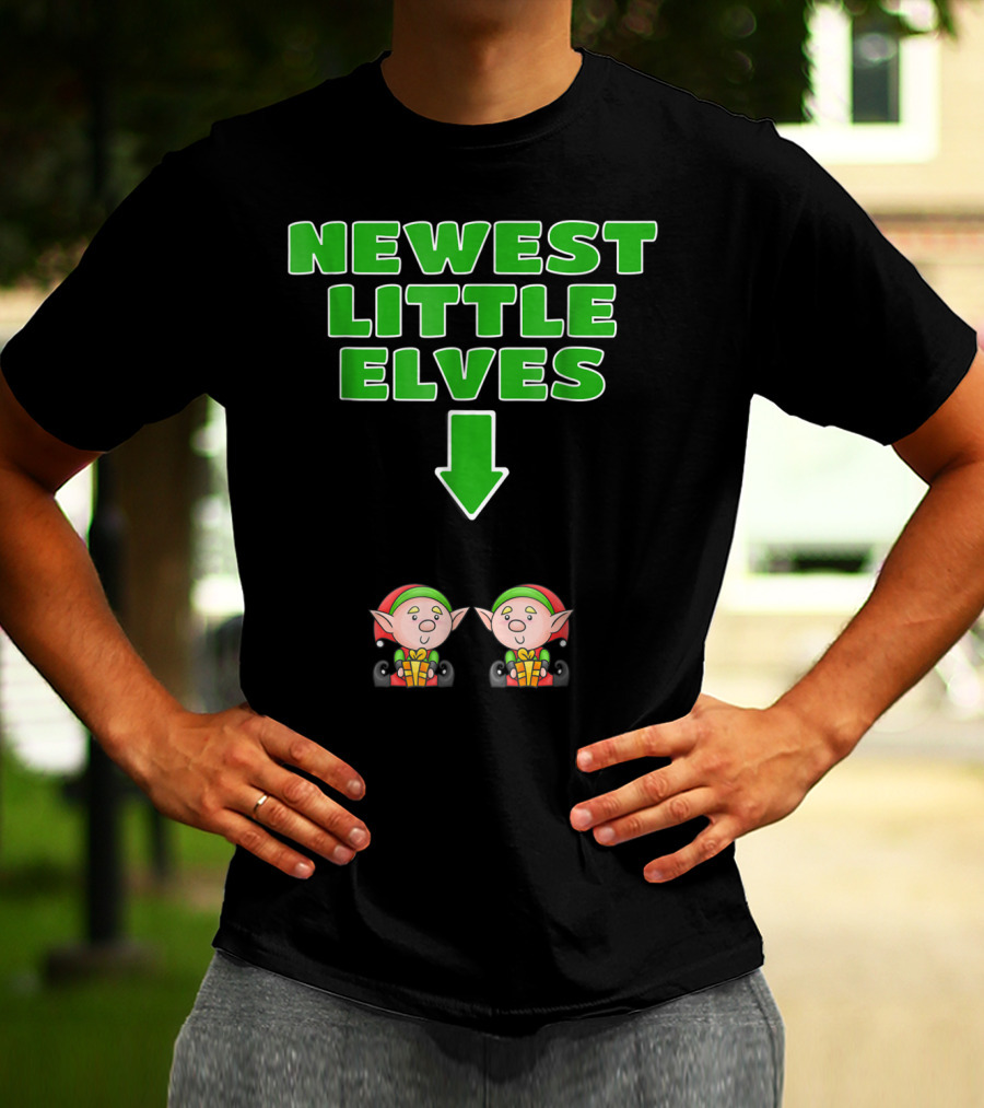 Newest Little Elves Christmas Elf Expecting Twins Mom To Be Pregnant T-Shirt