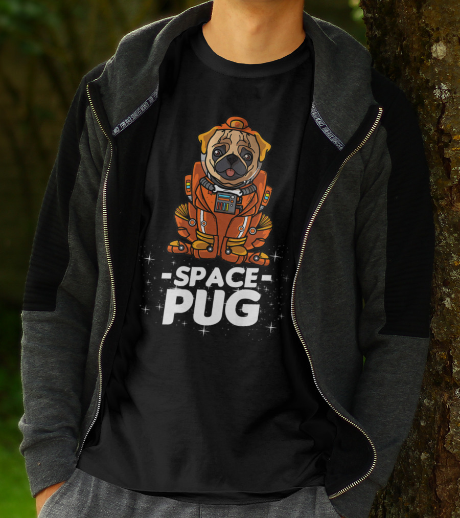 Space Pug Christmas Dog In Astronaut Suit T-Shirt