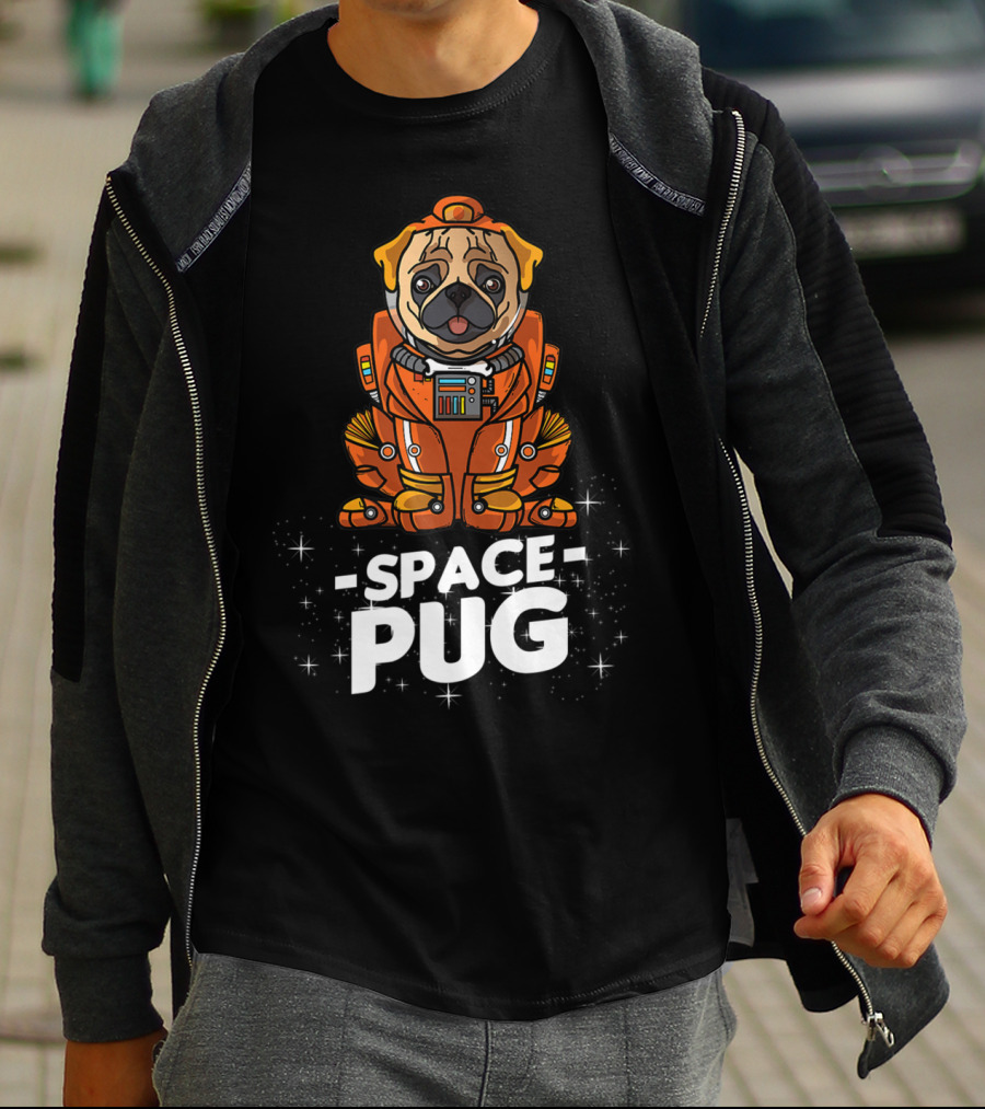 Space Pug Christmas Dog In Astronaut Suit T-Shirt