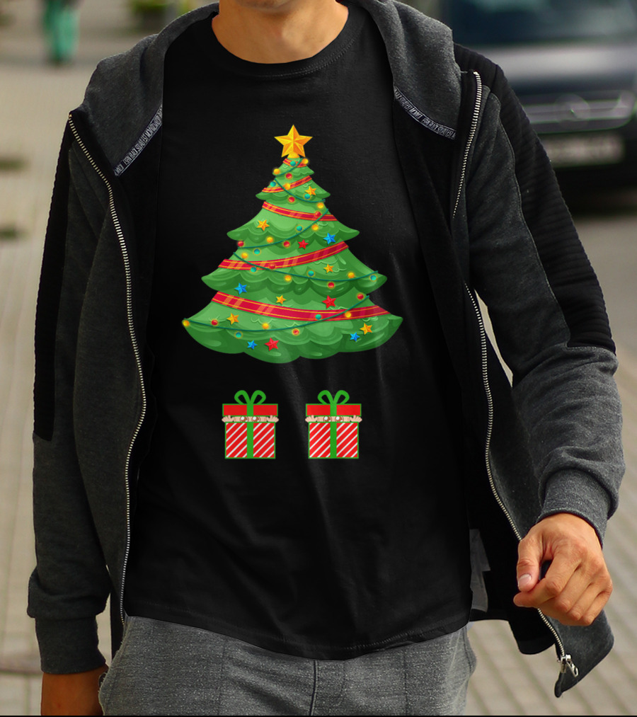 Christmas Tree Expecting Twin Mom Baby Announcement Two Gifts T-Shirt