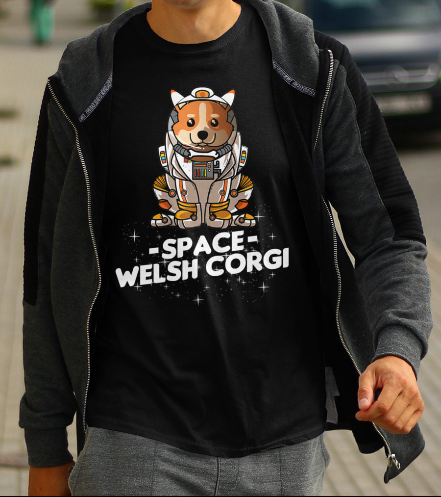 Space Welsh Corgi Christmas Suit Dog T-Shirt