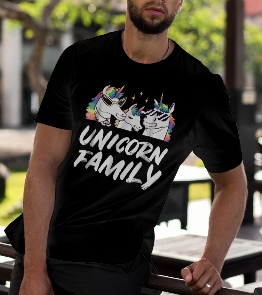 Unicorn Family Cool Son Daughter Rainbow Mane Sunglasses Stars T-Shirt