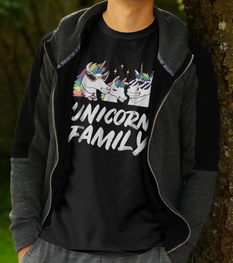 Unicorn Family Cool Son Daughter Rainbow Mane Sunglasses Stars T-Shirt