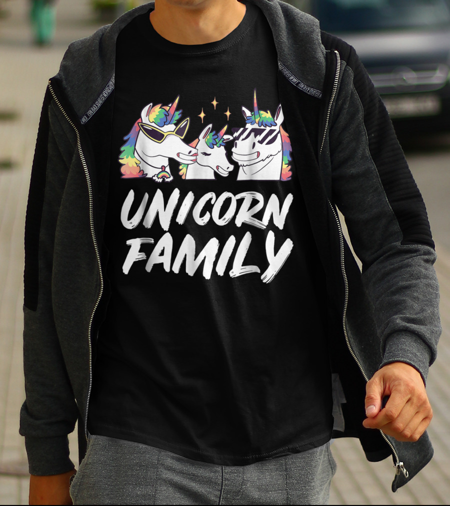 Unicorn Family Cool Son Daughter Rainbow Mane Sunglasses Stars T-Shirt