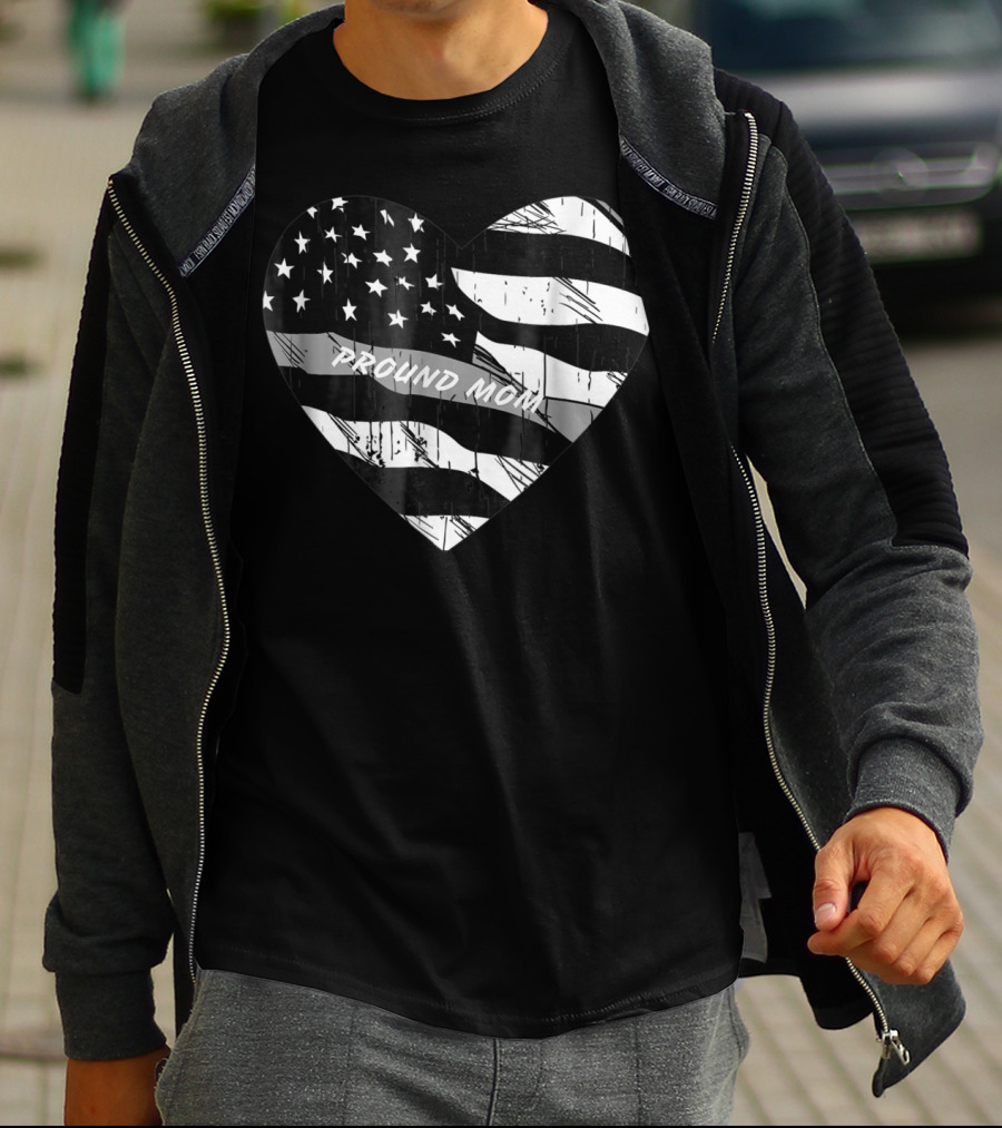 Correction Officer Proud Mom Thin Silver Line Flag Heart T-Shirt