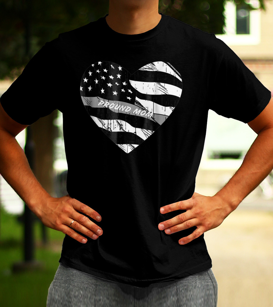 Correction Officer Proud Mom Thin Silver Line Flag Heart T-Shirt