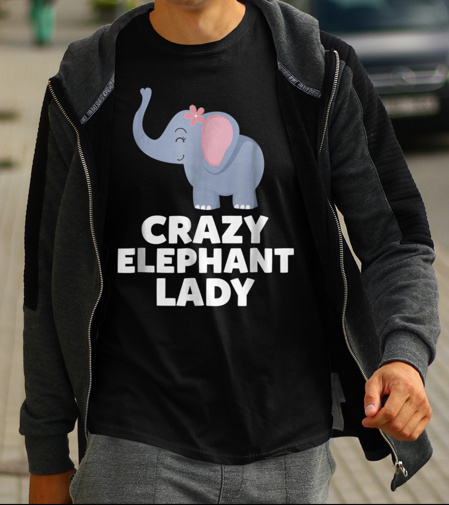Crazy Elephant Lady Cute Funny Elephant With Flower T-Shirt