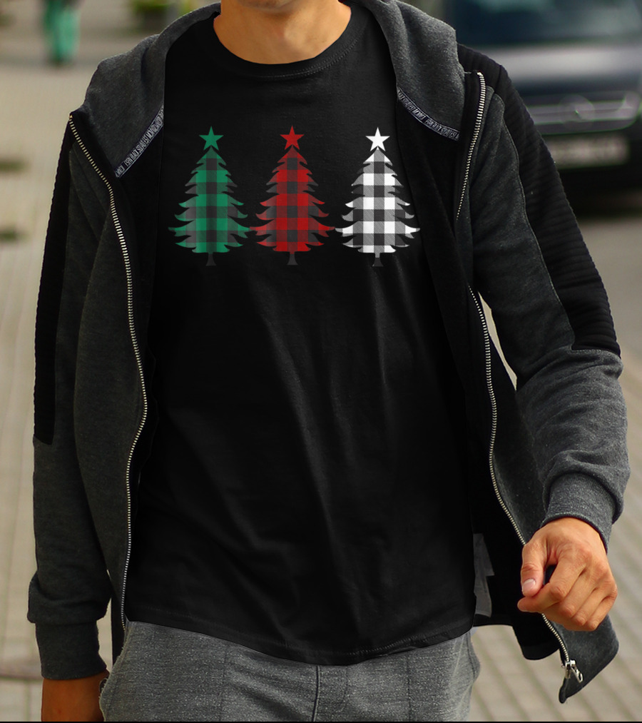 Cute Buffalo Plaid Christmas Trees Dad Kids T-Shirt